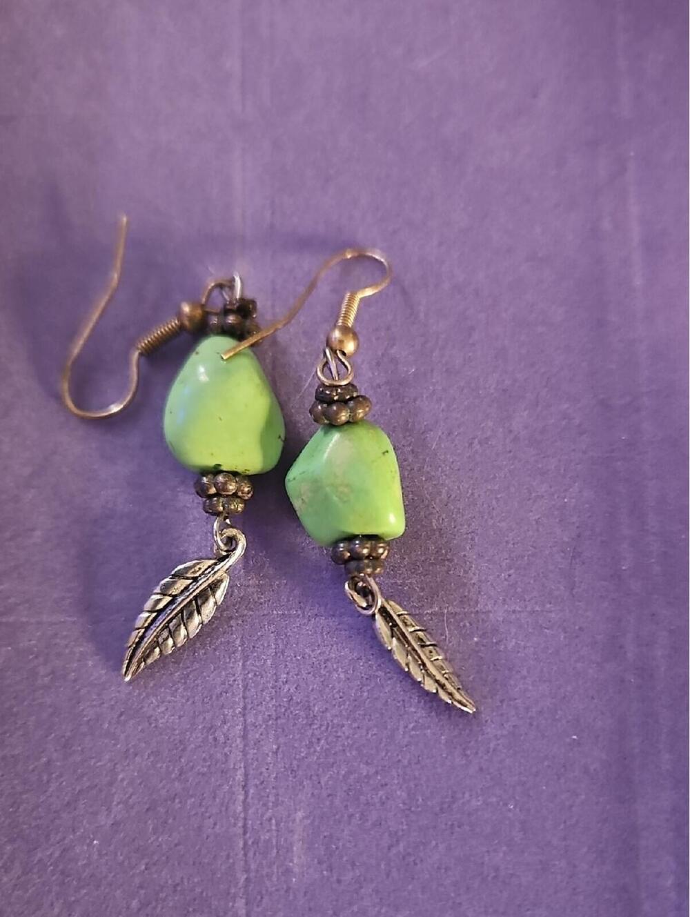 Heat Treated Stone Leaf Drop Earrings - Unbranded